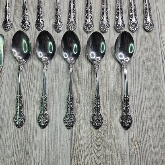 National Stainless Sonora 17 Pc Mixed Set Lot Floral Rose Japan Knife Spoon - Picture 3 of 8